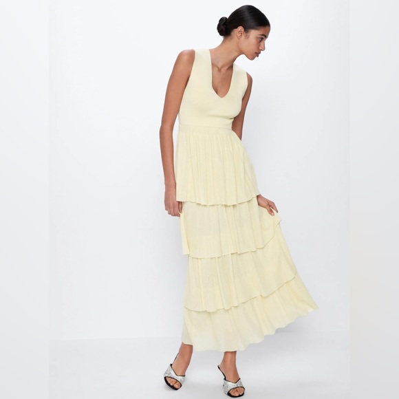 Zara Dresses & Skirts - ZARA Women's Light Yellow Frilled Layer Dress